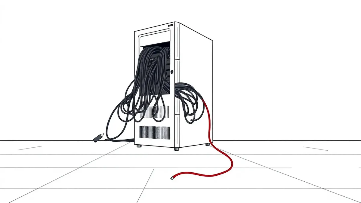 Illustration: A stark white Windows server tower sits isolated on a concrete floor.