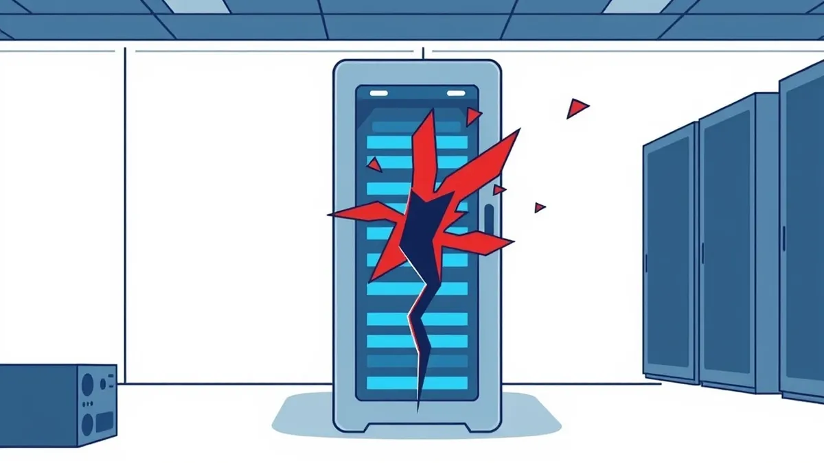 Illustration: A sleek server tower sits in a dim server room, its front panel glowing with soft blue lights.