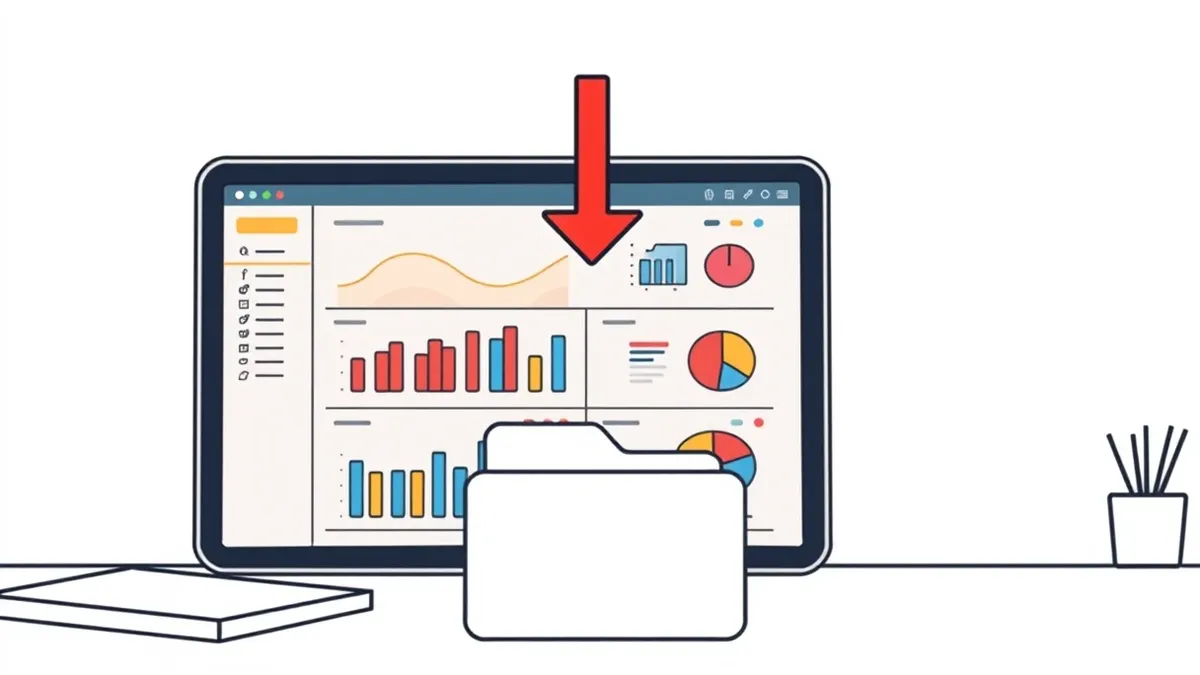 Illustration: A sleek tablet displays a colorful data visualization dashboard with abstract bar charts and pie graphs.