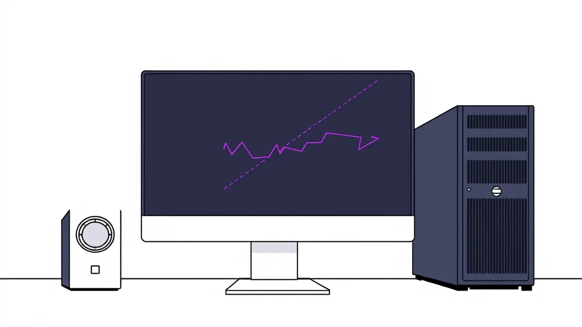Illustration: A sleek black server unit sits on a clean white desk, its front panel dominated by a single blank screen.