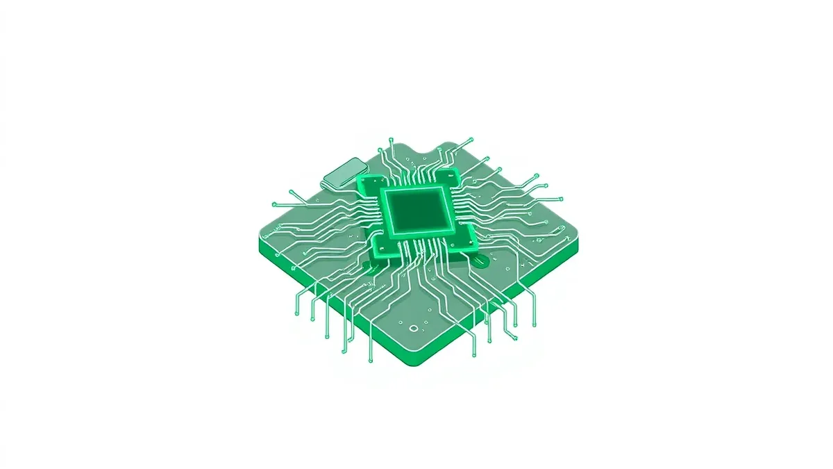 Illustration: A glowing green circuit board floats against a dark void.