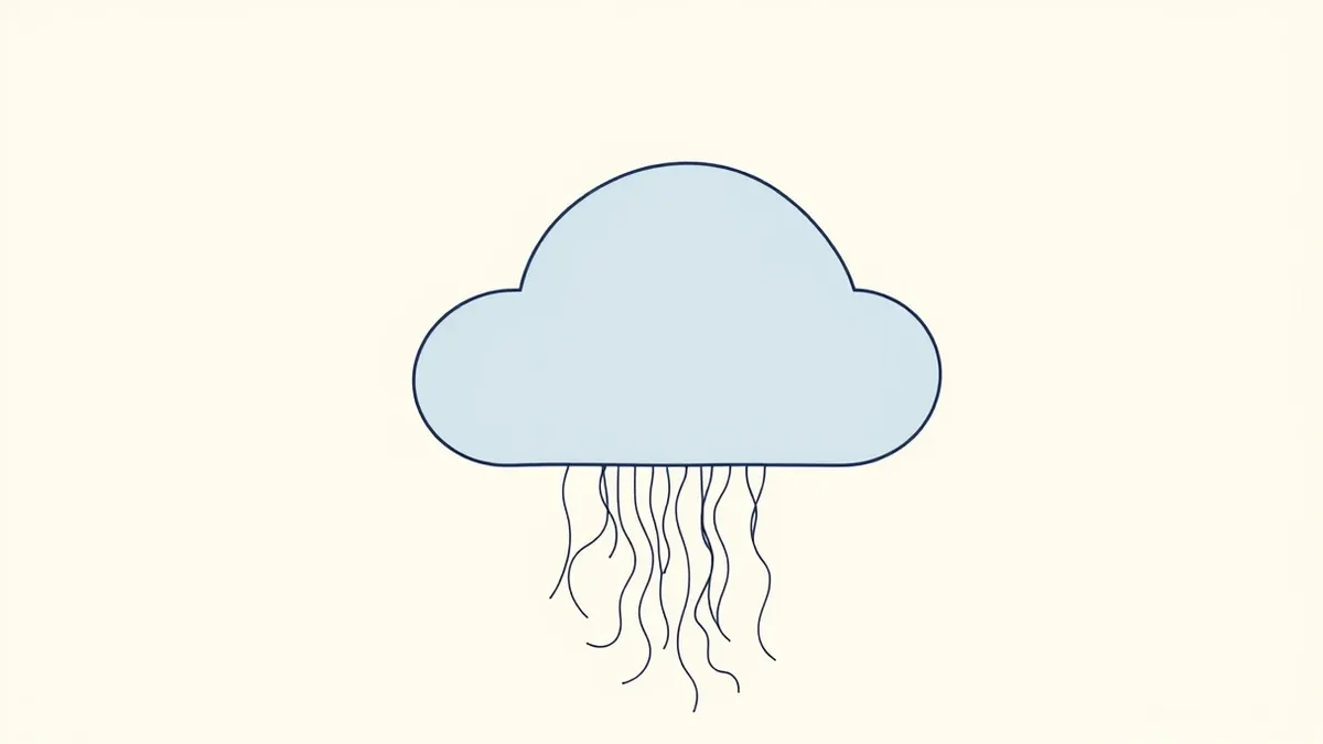 Illustration: A tangled web of invisible threads connects a sleek cloud icon to a dark, shadowy void.