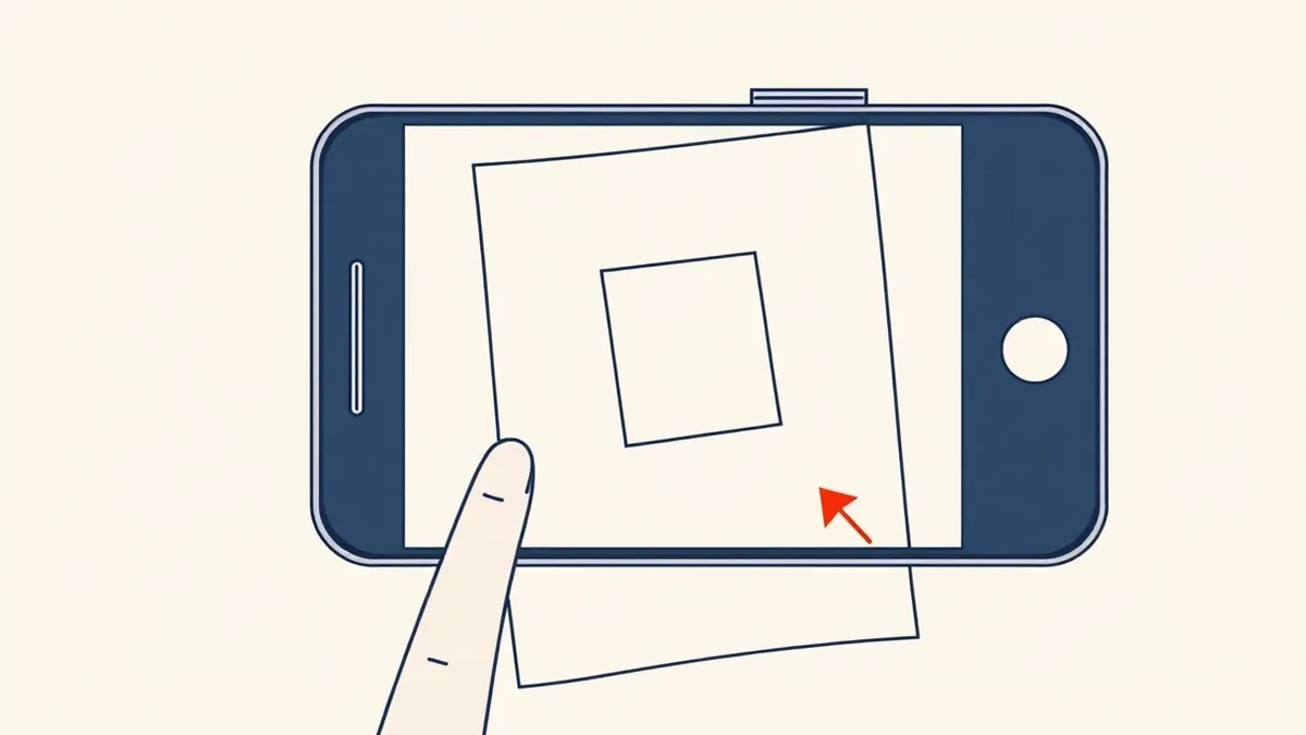 Illustration: A smartphone camera lens points at a printed square pattern on a glossy flyer.