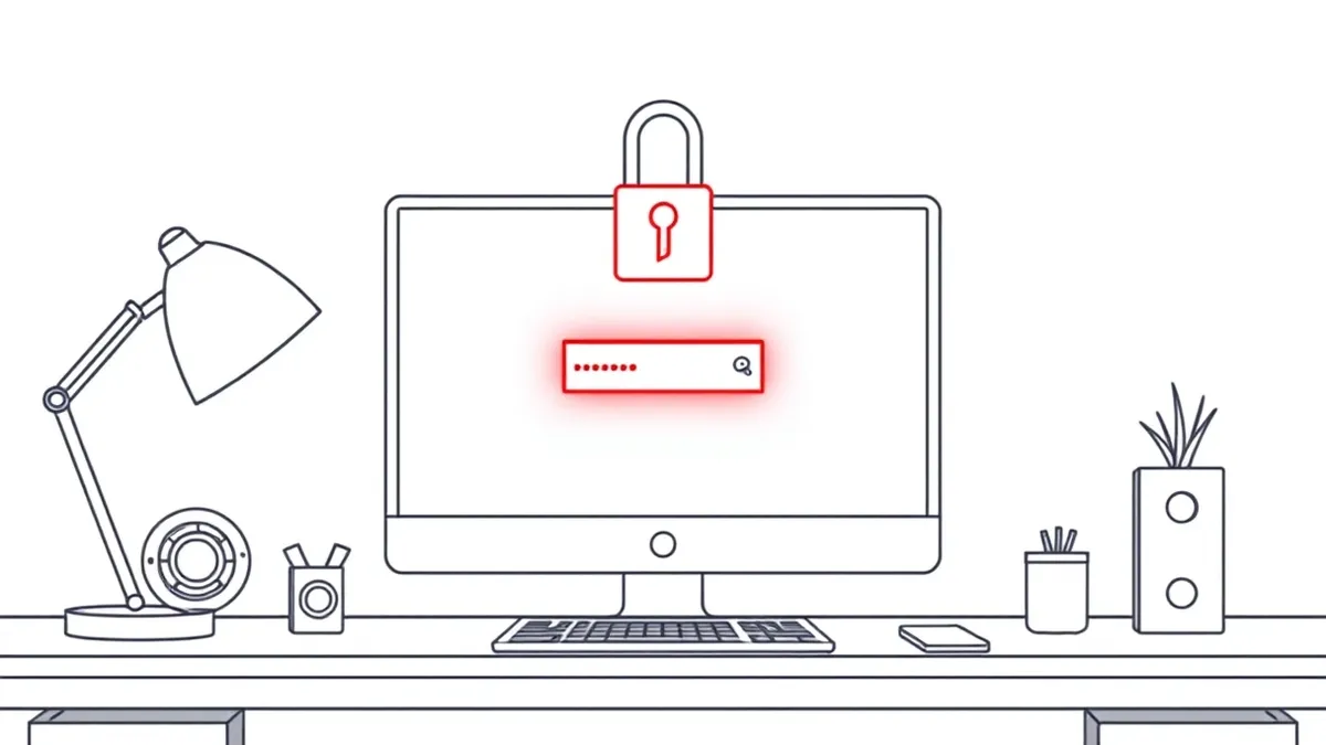 Illustration: A sleek white WordPress administration dashboard sits on a clean desk, its login form glowing with an urgent red outline around the password field.
