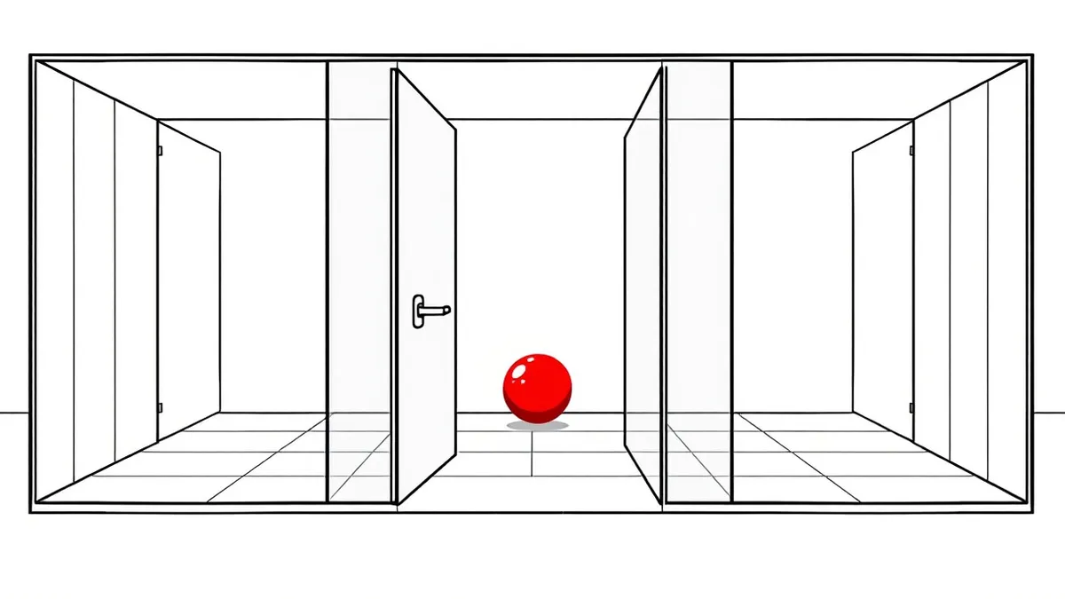 Illustration: A transparent glass maze contains a single glowing red marble rolling toward a narrow exit gate.