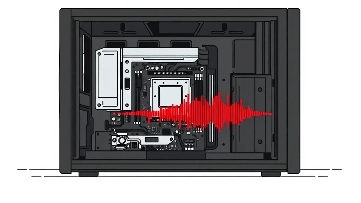 Illustration: A black server chassis sits open on a workbench, revealing a silver motherboard with exposed circuitry.