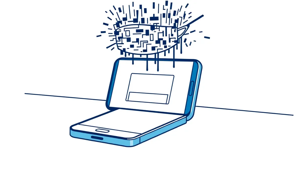 Illustration: A smartphone rests on a table, displaying a blurred web browser window with a generic donation button.