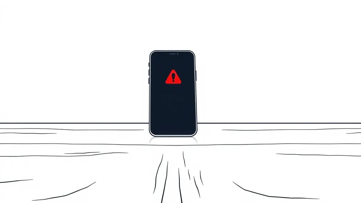Illustration: A smartphone screen glows with a generic red alert icon in the center of a dark, empty room.
