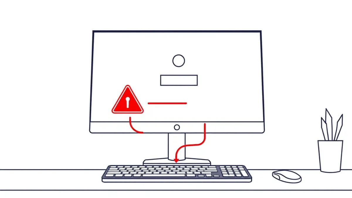 Illustration: A sleek desktop monitor displays a clean Windows interface with a large login prompt.