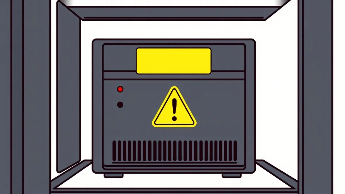 Illustration: A sleek black server blade sits in a dark rack with a single red indicator light pulsing steadily on its front panel.