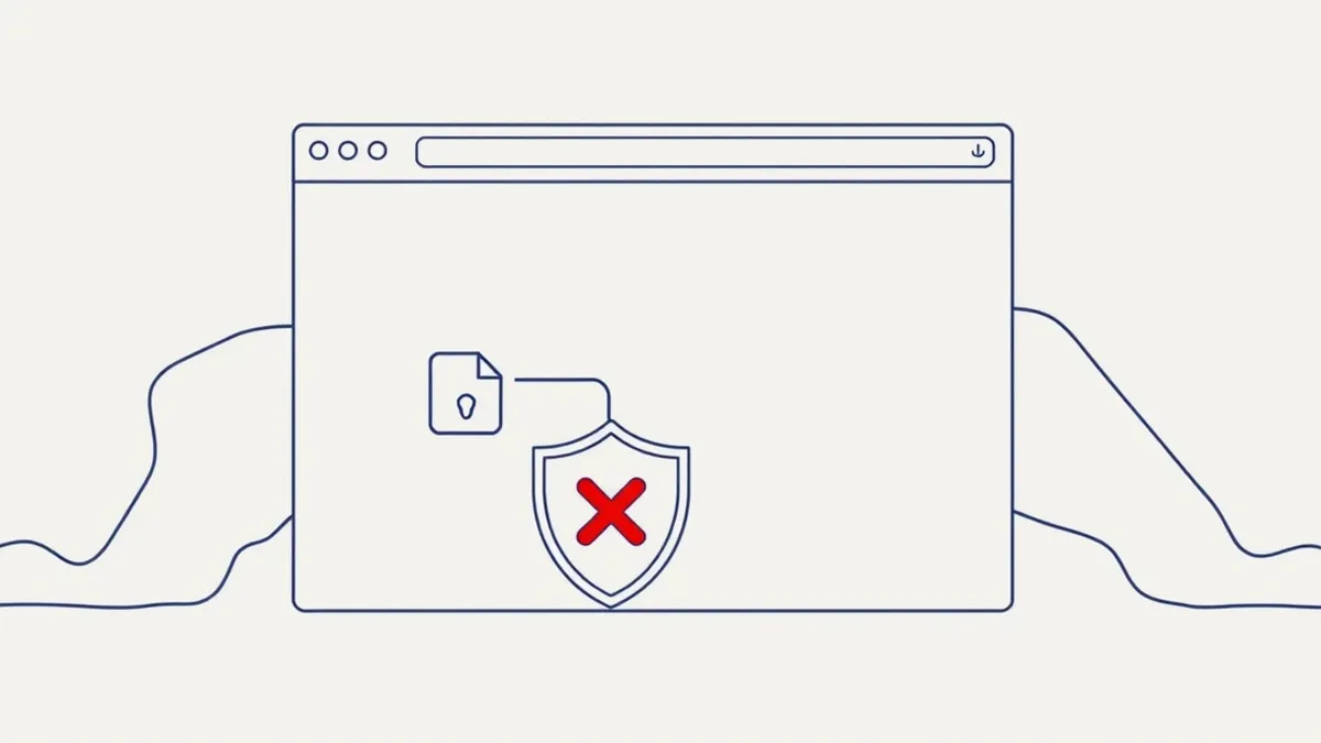 Illustration: A web browser window displays a blank webpage sending a request arrow to a server icon.