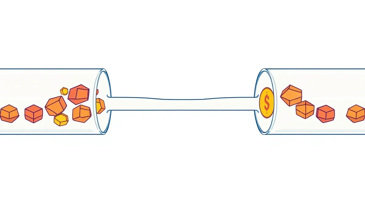 Illustration: A transparent glass pipeline splits into two parallel channels, each carrying glowing geometric tokens in distinct colors.
