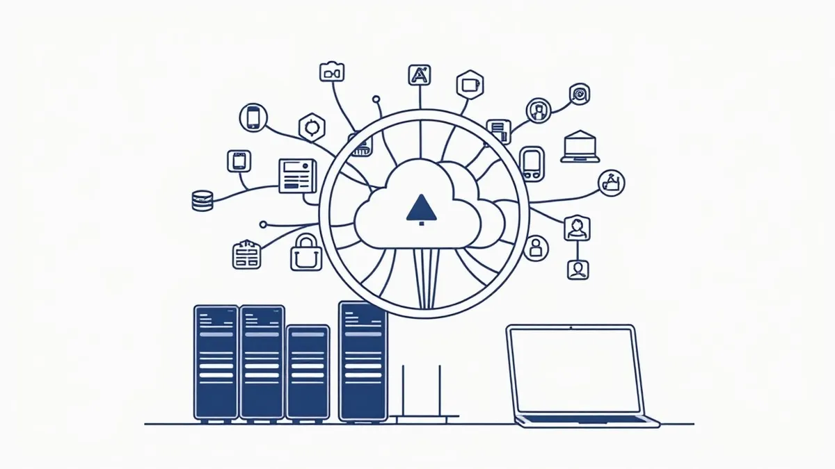 Illustration: A translucent magnifying glass hovers over a complex web of floating server icons, revealing a small, jagged gap in the digital mesh where data streams are leaking ou