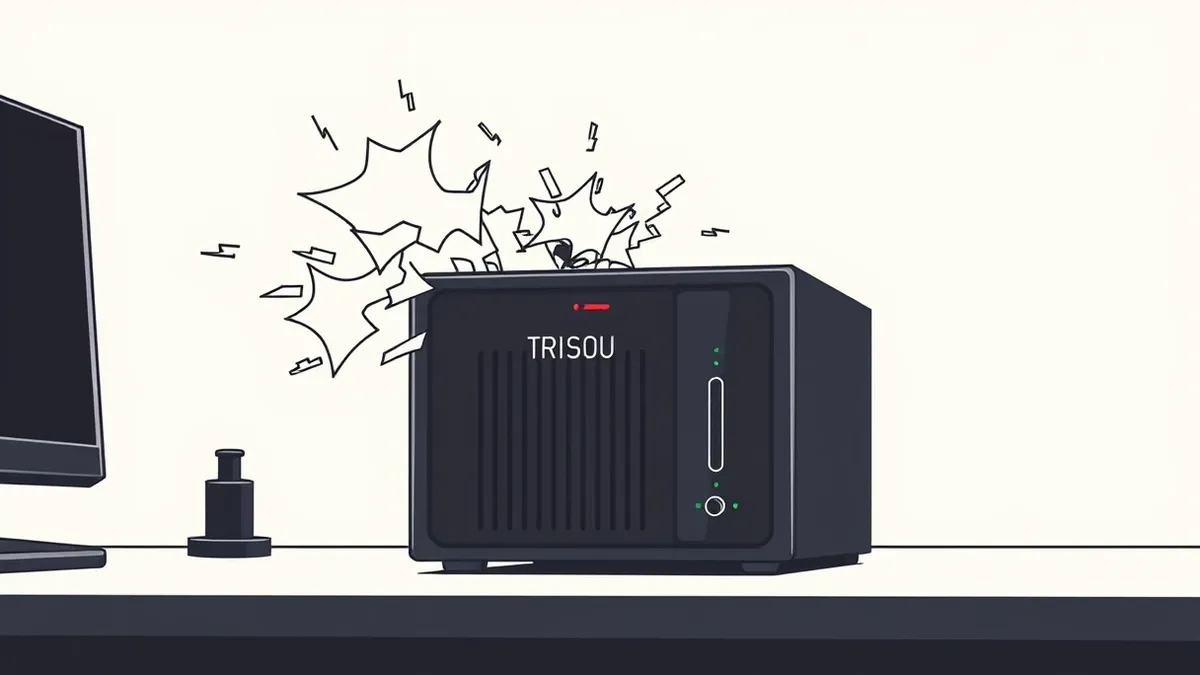 Illustration: A sleek black firewall sits on a dark desk.