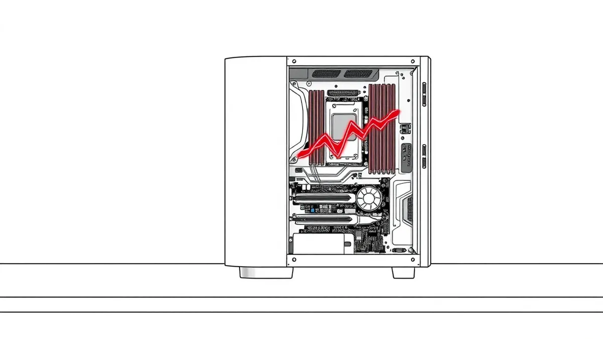 Illustration: A sleek silver desktop tower sits on a minimalist desk, its side panel removed to expose the internal hardware.