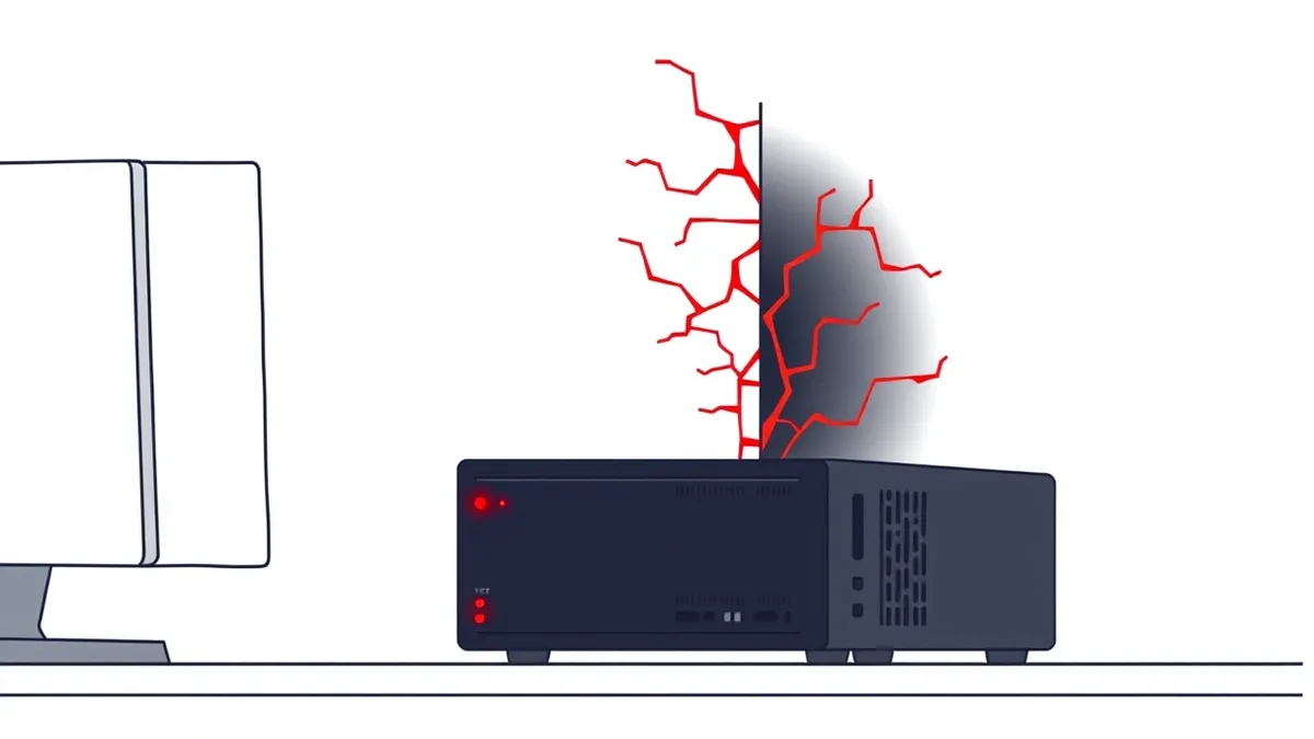 Illustration: A sleek black network gateway sits on a desk.