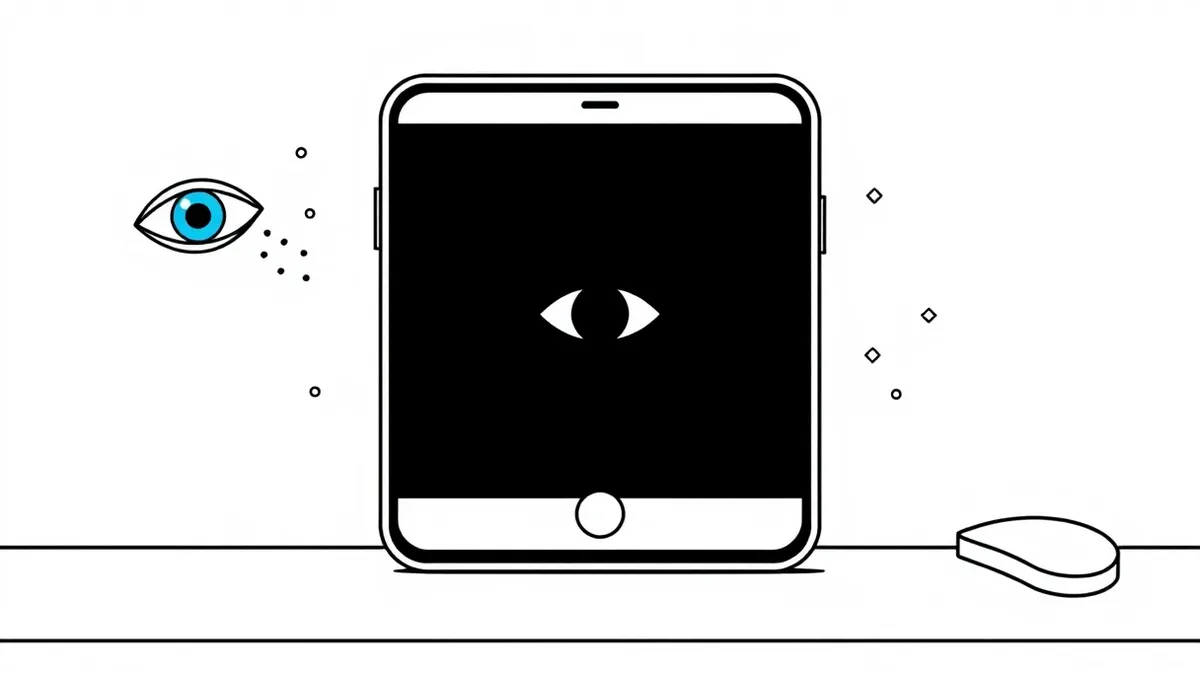 Illustration: A smartphone displays a blank video call interface with an active camera feed.